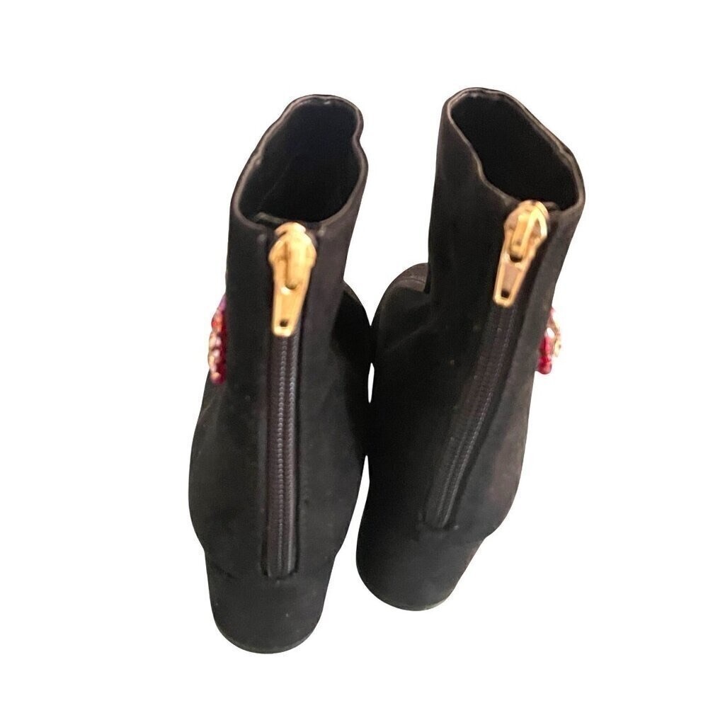 Betsy Johnson women’s boots size 6 ankle  black suede/ rhinestone trim - Picture 3 of 9